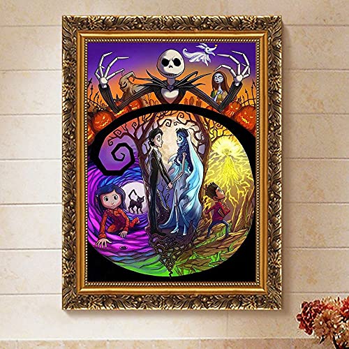 Bysincy DIY Diamond Painting Jack and Sally Halloween 12x16Inch, Full Round Drill Kits Nightmare Before Christmas Cross Stitch Mosaic Art for Adults Relax & Home Wall Decor Festival Gift - Image 2