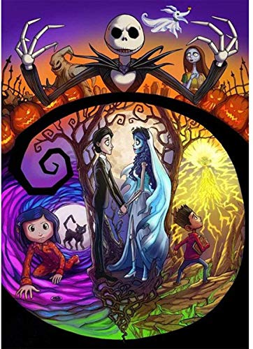 Bysincy DIY Diamond Painting Jack and Sally Halloween 12x16Inch, Full Round Drill Kits Nightmare Before Christmas Cross Stitch Mosaic Art for Adults Relax & Home Wall Decor Festival Gift - Image 1