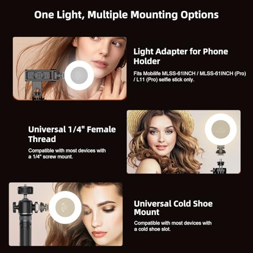 Mobilife Selfie Ring Light for Tripod/Phone/Laptop LED Video Lamp with Clip Rechargeable 3 Color Dimmable Portable for Selfie Zoom Meeting Photography Vlogging - Image 4