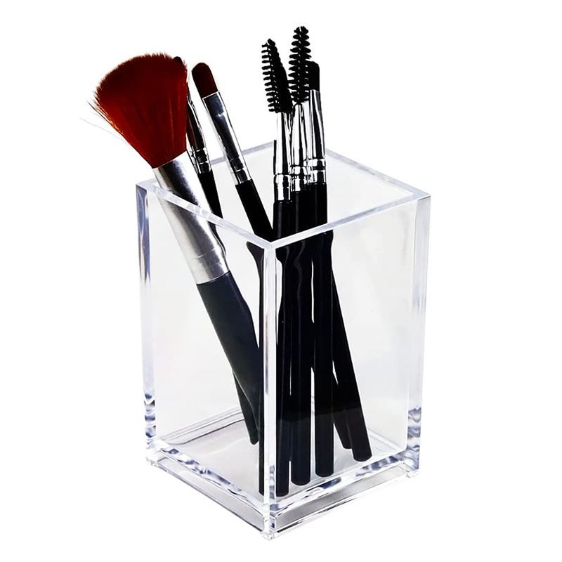 HSYMQ Clear Acrylic Pencil Pen Holder Cup, Clear Makeup Brush Holder, Acrylic Desk Accessories, Stationery Organizer for Office Desk Accessory - Image 1