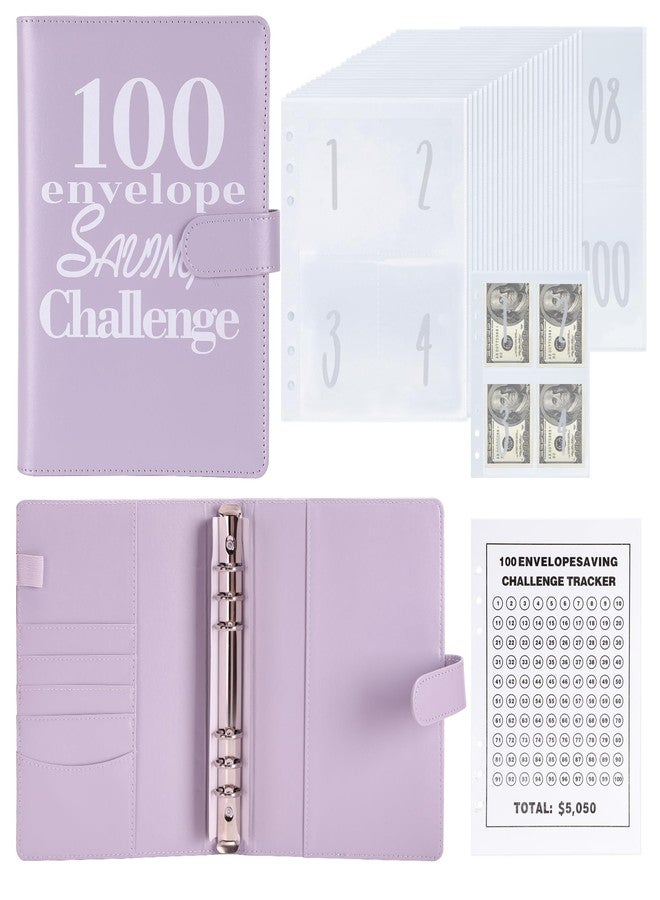 NICOOTH 100 Envelopes Money Saving Challenge Money Saving Binder 100 Envelope Challenge Binder Savings Binder Envelope A5 Savings Challenge Book (A5 Full Purple) - Image 1