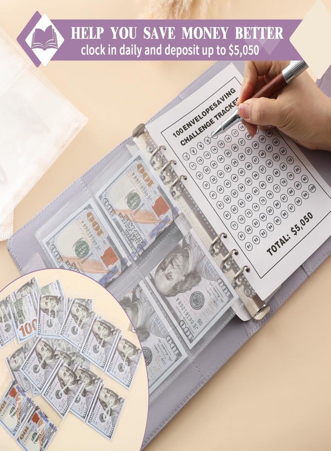NICOOTH 100 Envelopes Money Saving Challenge Money Saving Binder 100 Envelope Challenge Binder Savings Binder Envelope A5 Savings Challenge Book (A5 Full Purple) - Image 5