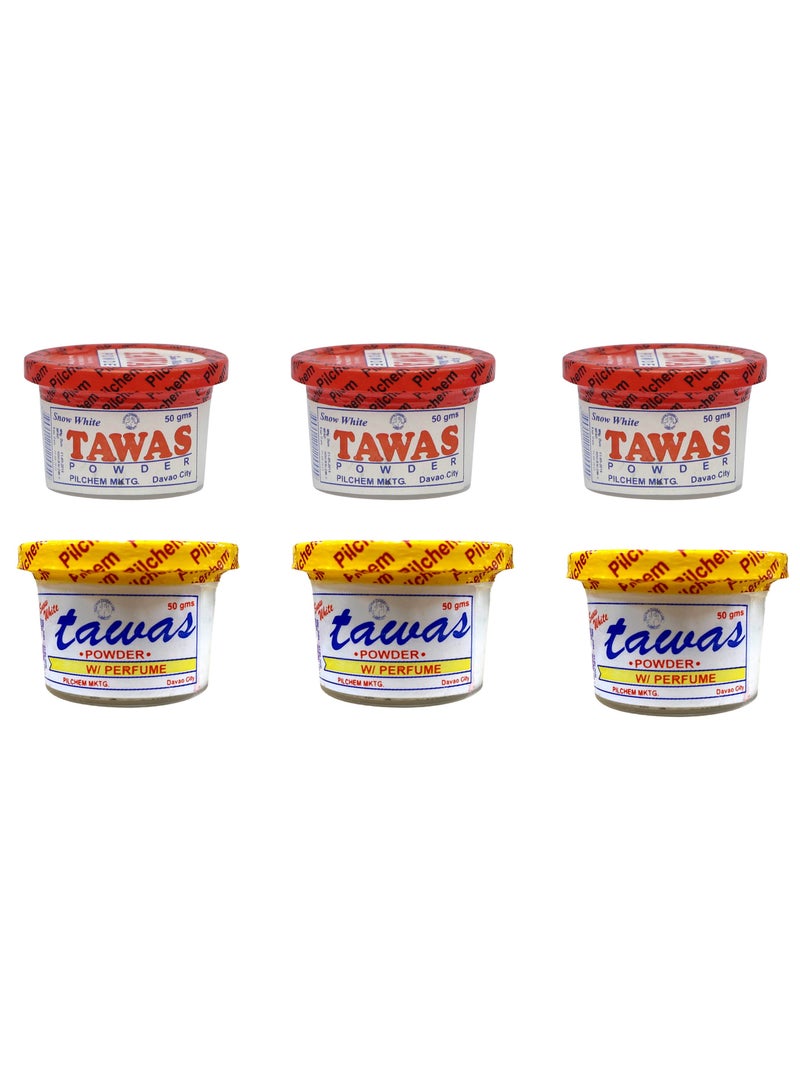 Snow White Tawas Deodorant Powder 50 gm x 3 pieces red and 3 pieces yellow