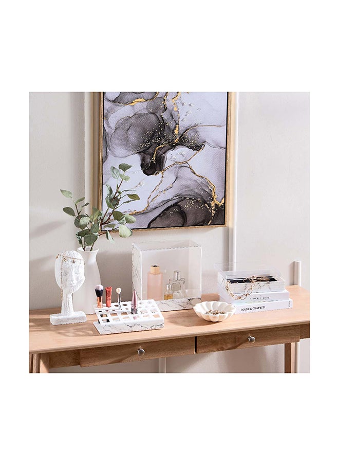 Home Box Marble Medium Cosmetic Storage Organizer with Cover 23.9 x 23.5 x 14.4 cm  - Image 5