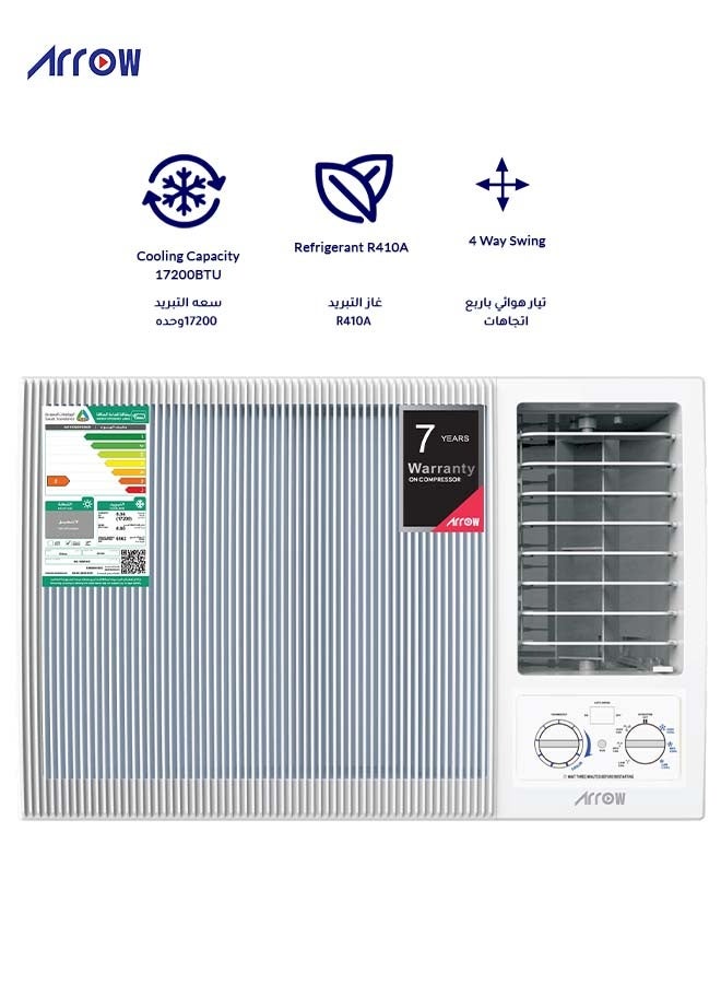 Arrow Window Air Conditioner, Mechanical Controls, 100% Copper, Golden Fin , Back Grill Protection, Motor Speed  1000 RPM, White Color with 7 years compressor warranty |RO-18WCHC - Image 1