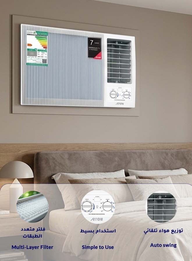 Arrow Window Air Conditioner, Mechanical Controls, 100% Copper, Golden Fin , Back Grill Protection, Motor Speed  1000 RPM, White Color with 7 years compressor warranty |RO-18WCHC - Image 5