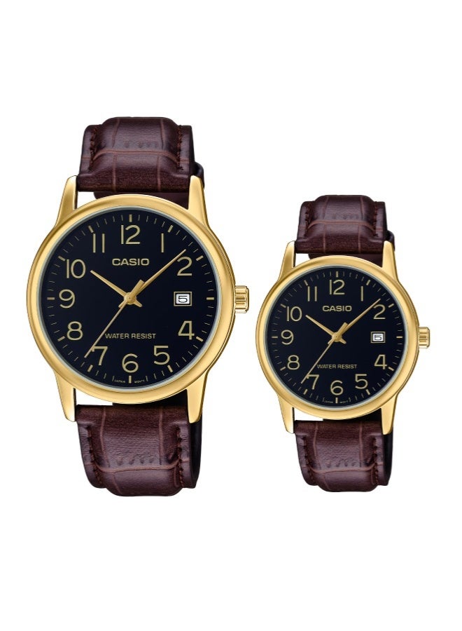 Casio His & Her Brown Leather Band Couple Watch MTP/LTP -V002GL-1BUDF - Image 1