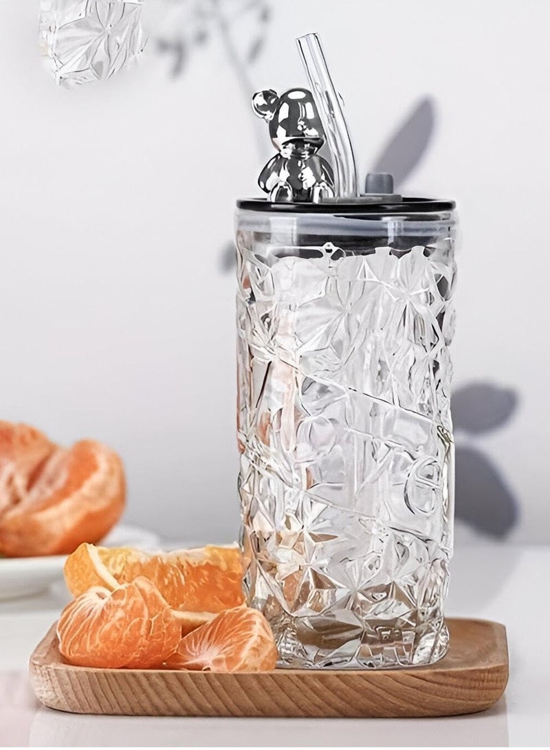 Stylish Drinking Glass Cup with Straw for Milk, Juice, Water - Creative Multifunctional High Quality Bottle Suitable for Home, Office, Travel Needs (Transparent)  - Image 1
