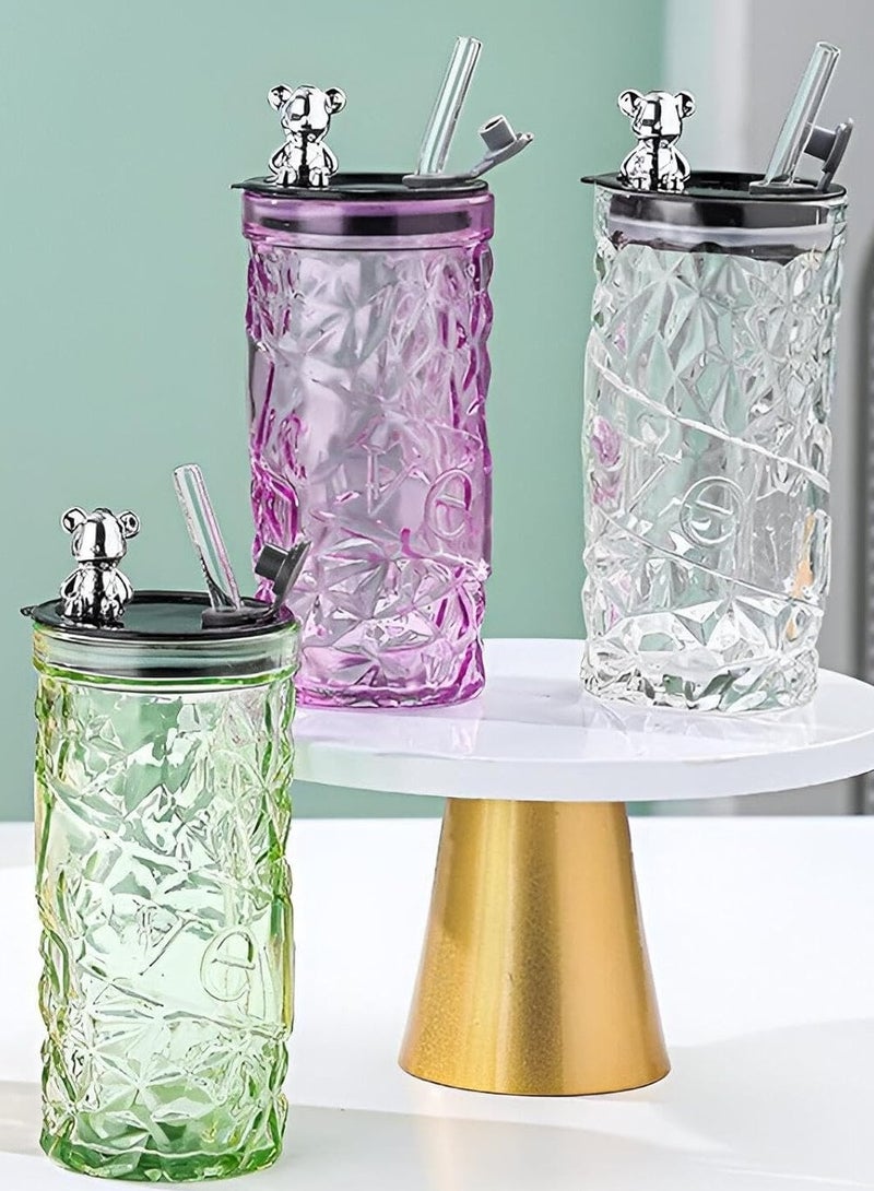 Stylish Drinking Glass Cup with Straw for Milk, Juice, Water - Creative Multifunctional High Quality Bottle Suitable for Home, Office, Travel Needs (Transparent)  - Image 3