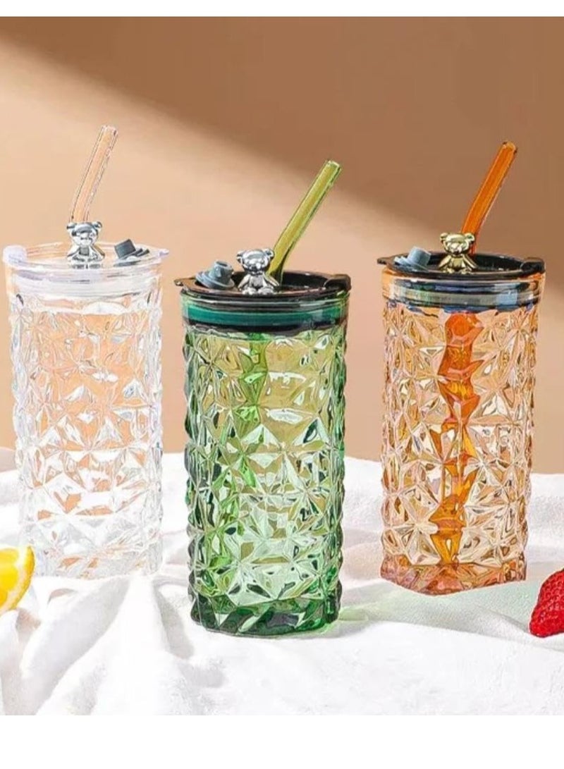 Stylish Drinking Glass Cup with Straw for Milk, Juice, Water - Creative Multifunctional High Quality Bottle Suitable for Home, Office, Travel Needs (Transparent)  - Image 4