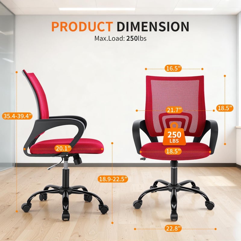 BestOffice Office Chair Ergonomic Cheap Desk Chair Mesh Computer Chair Lumbar Support Modern Executive Adjustable Stool Rolling Swivel Chair for Back Pain (Red) - Image 3