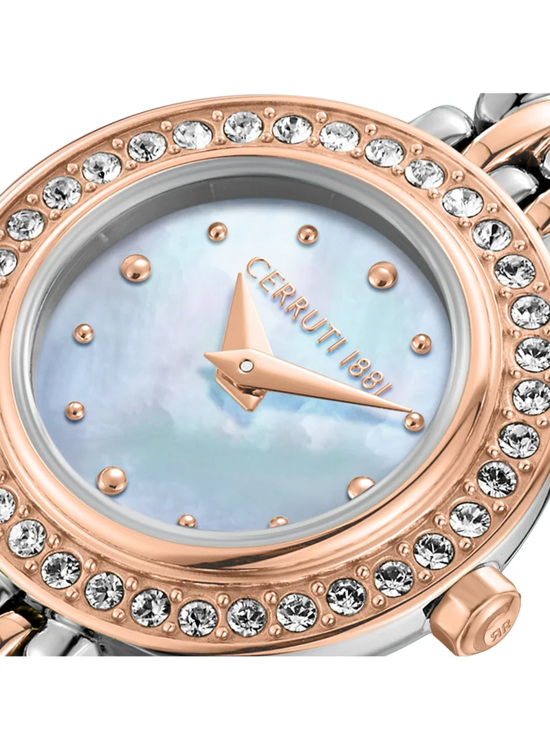CERRUTI 1881 Men's Matera Analog Women's Watch - White Mother of Pearl Dial, Crystal Embedded Topring, Two-Tone Bracelet