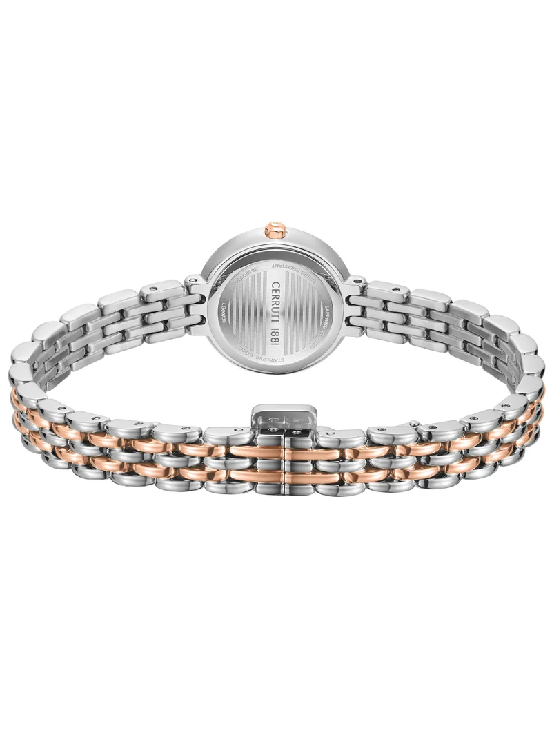 CERRUTI 1881 Men's Matera Analog Women's Watch - White Mother of Pearl Dial, Crystal Embedded Topring, Two-Tone Bracelet