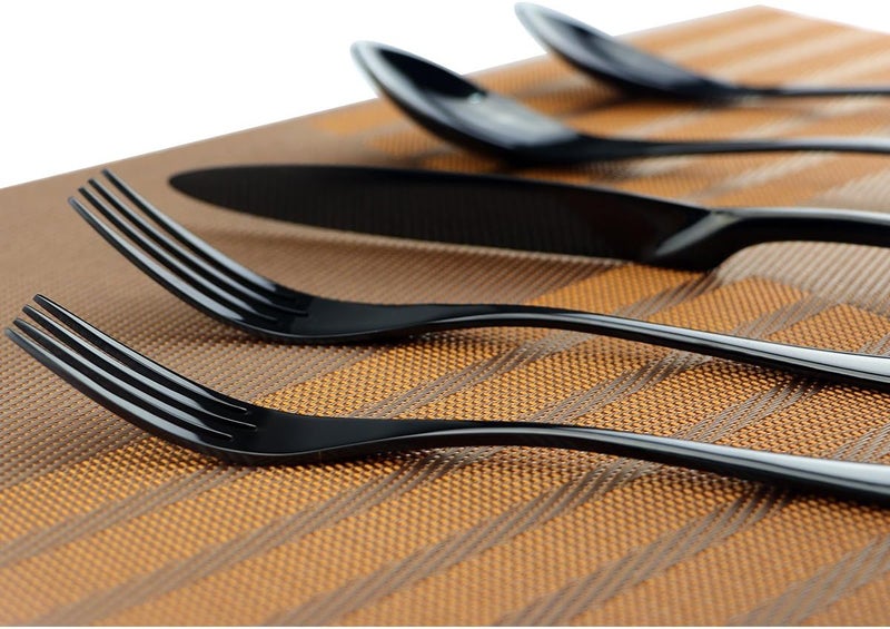 Uniturcky Mirror Polishing Black 1810 Stainless Steel 20Piece Flatware Silverware Set Service for 4 Stainless Steel Cutlery Include Knife Fork Spoon Dishwasher Safe - Image 3