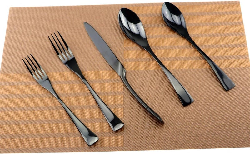 Uniturcky Mirror Polishing Black 1810 Stainless Steel 20Piece Flatware Silverware Set Service for 4 Stainless Steel Cutlery Include Knife Fork Spoon Dishwasher Safe - Image 2