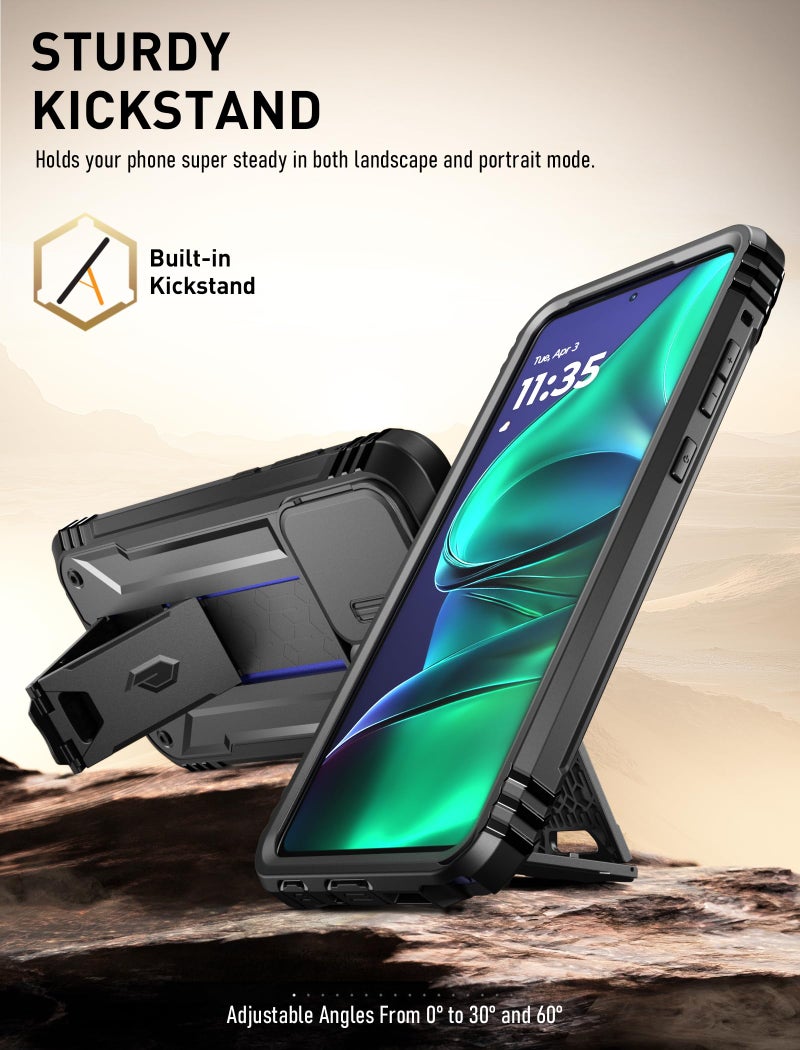 Poetic Revolution Case for Motorola Moto G Stylus 5G 2025, [Slide Camera Cover] [Screen Protector Works with Fingerprint ID] Military Grade Rugged Shockproof Phone Case with Built in Kickstand, Black - Image 4