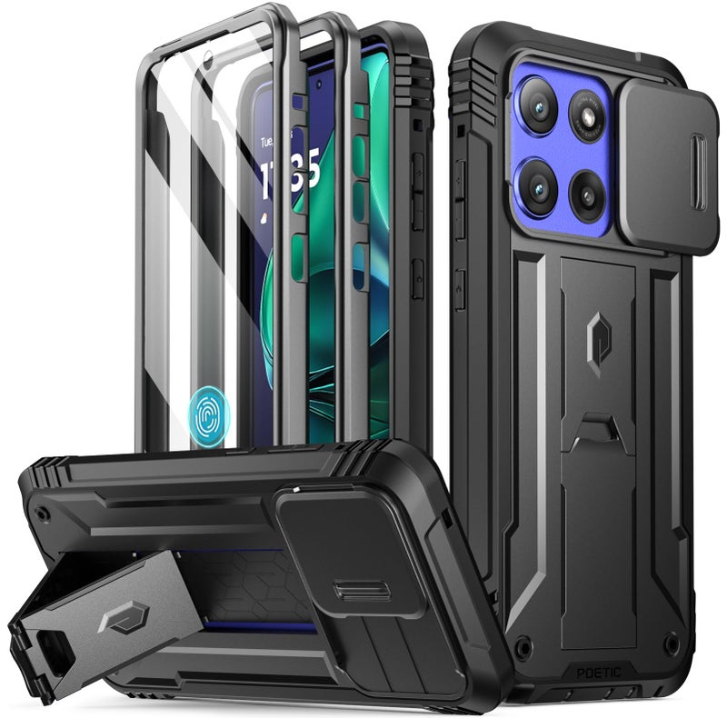 Poetic Revolution Case for Motorola Moto G Stylus 5G 2025, [Slide Camera Cover] [Screen Protector Works with Fingerprint ID] Military Grade Rugged Shockproof Phone Case with Built in Kickstand, Black - Image 1