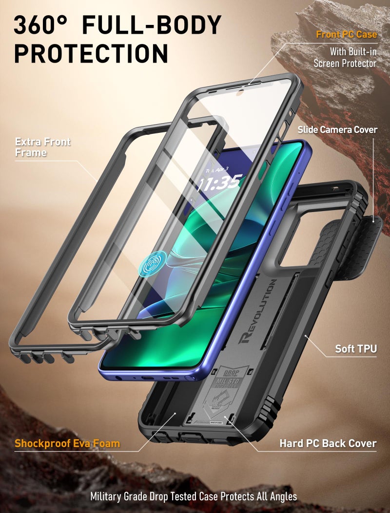 Poetic Revolution Case for Motorola Moto G Stylus 5G 2025, [Slide Camera Cover] [Screen Protector Works with Fingerprint ID] Military Grade Rugged Shockproof Phone Case with Built in Kickstand, Black - Image 3