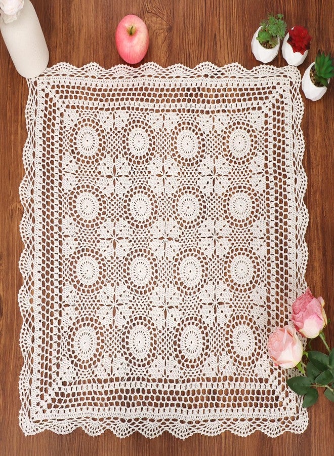 kilofly Handmade Crochet Cotton Lace Table Placemats Sofa Doilies, Square, Beige, 27 inch - Image 1