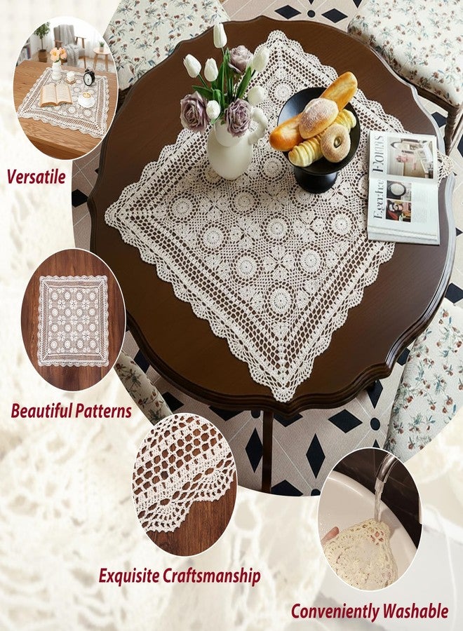kilofly Handmade Crochet Cotton Lace Table Placemats Sofa Doilies, Square, Beige, 27 inch - Image 3