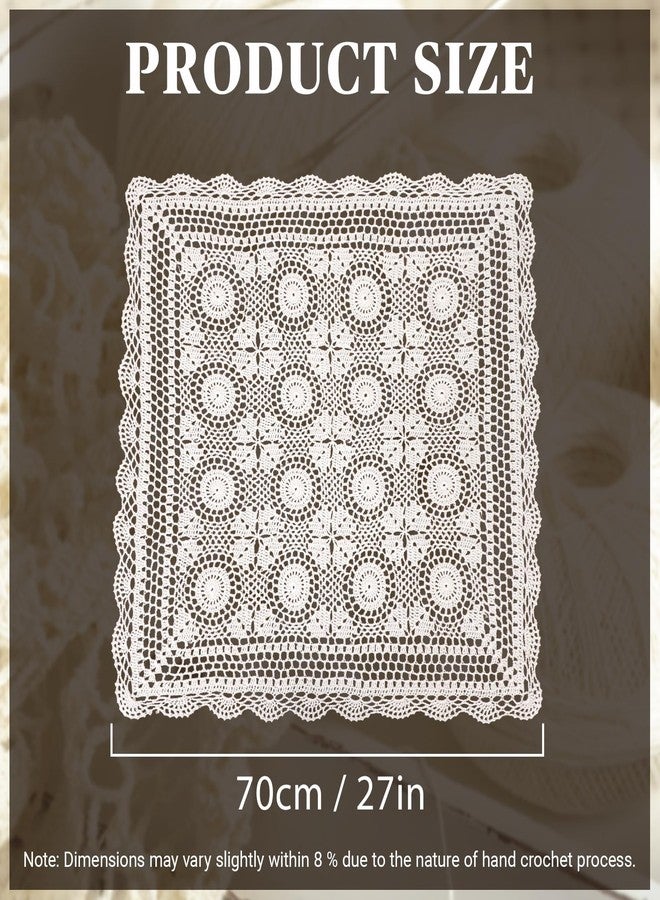 kilofly Handmade Crochet Cotton Lace Table Placemats Sofa Doilies, Square, Beige, 27 inch - Image 2