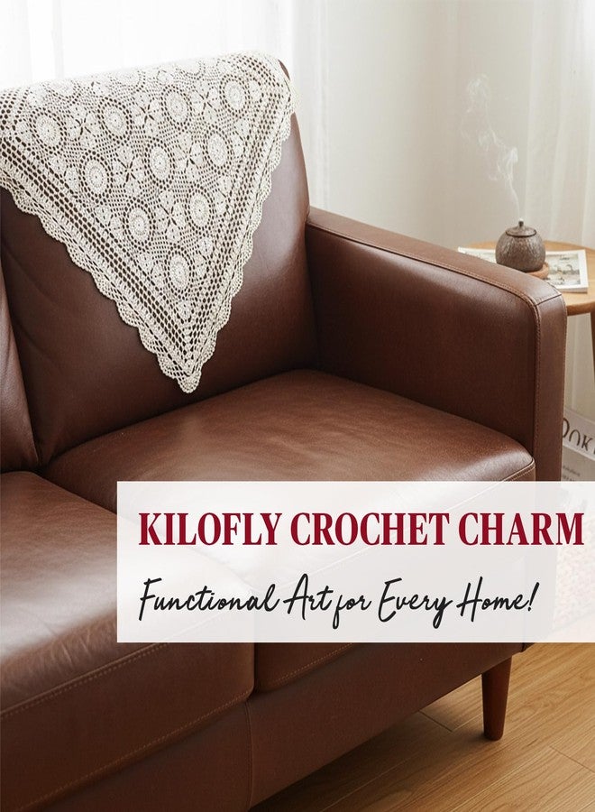 kilofly Handmade Crochet Cotton Lace Table Placemats Sofa Doilies, Square, Beige, 27 inch - Image 5