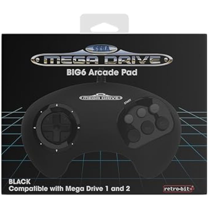 rayihni BIG6 CONTROLLER PAD FOR SEGA MEGA DRIVE & GENESIS CONSOLES - ORIGINAL PORT - BLACK - Image 1