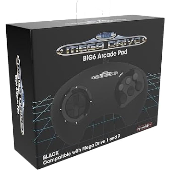 rayihni BIG6 CONTROLLER PAD FOR SEGA MEGA DRIVE & GENESIS CONSOLES - ORIGINAL PORT - BLACK - Image 2
