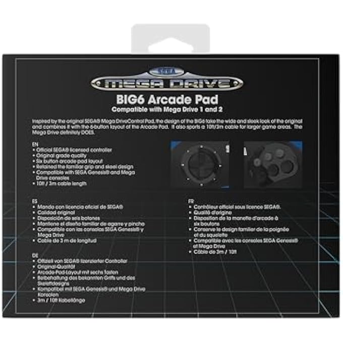 rayihni BIG6 CONTROLLER PAD FOR SEGA MEGA DRIVE & GENESIS CONSOLES - ORIGINAL PORT - BLACK - Image 3