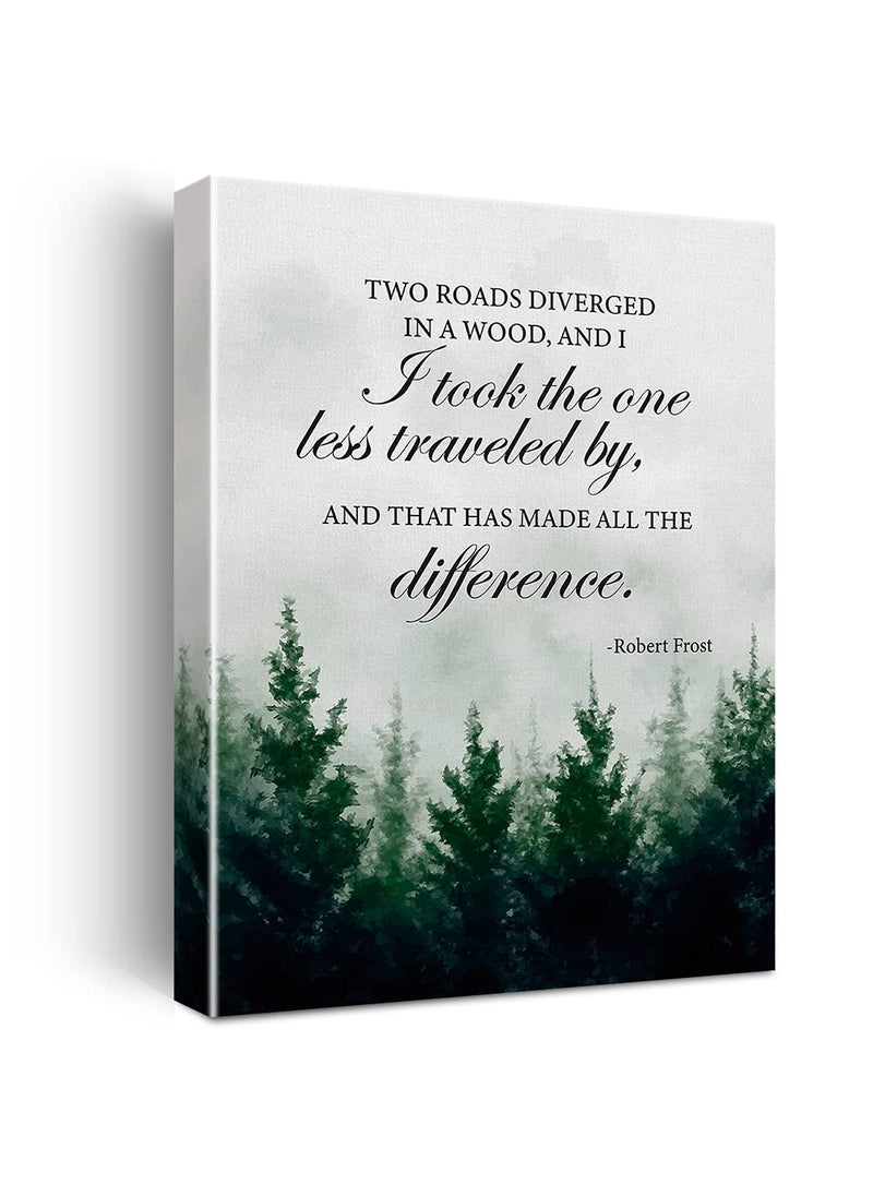 Nvhai Inspirational Wall Art Colorful Farmhouse Robert Frost Quote Two Roads Diverged in a Wood Canvas Painting Prints for Home Office Wall Decor Framed Artwork Gifts12x15 Inch 