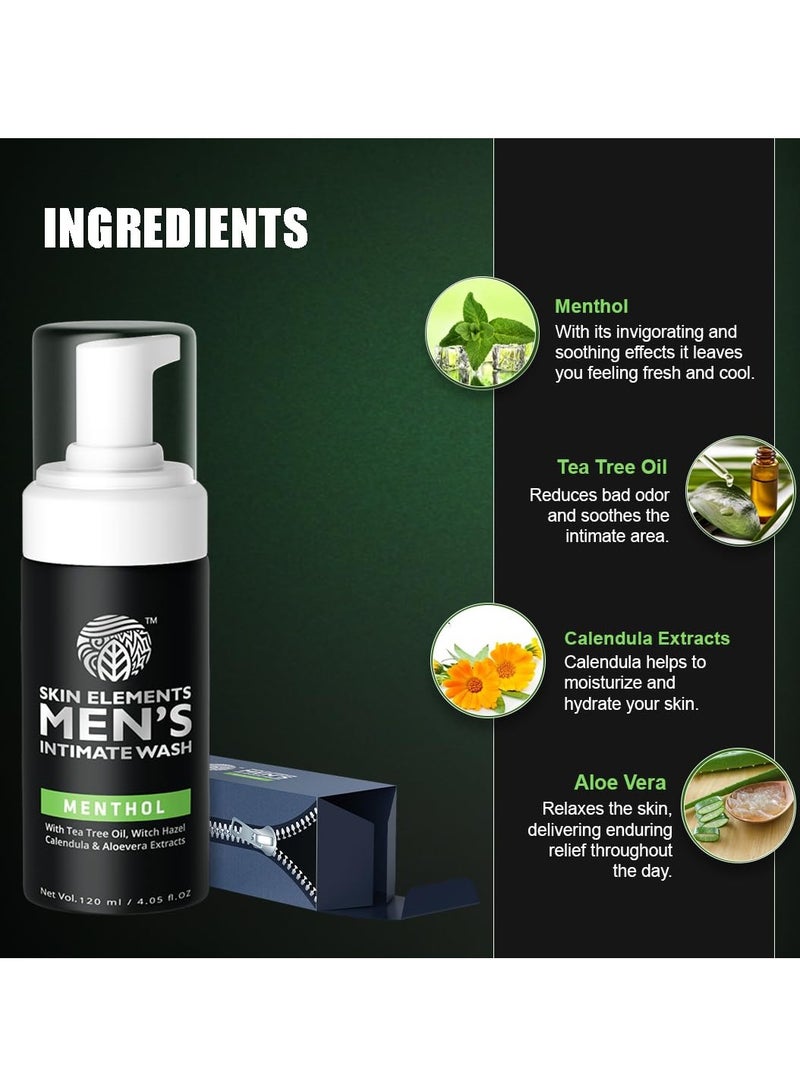 Skin Elements Intimate Wash for Men with Menthol | pH Balanced Foaming Hygiene Wash | Prevents Itching, Irritation & Bad Odor | 120 ml - Image 3