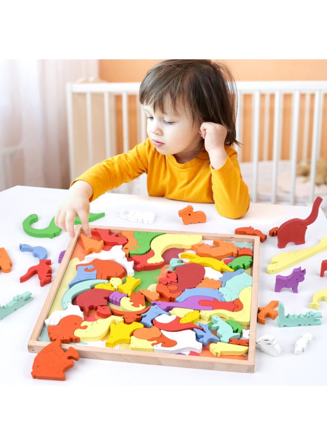 Animal Russian Three-Dimensional Jigsaw Puzzle Children's Baby Early Education Intelligence Boys And Girls Wooden Toys-Color:155 Animal City Puzzle Blocks - Image 2
