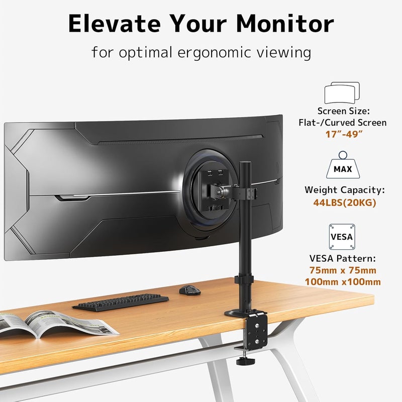 Putilsen Mount Monitor mount for 1 monitor, 17-49 inches - Vertical screen mount, height-adjustable with 20 kg load capacity, tiltable, swiveling, rotatable, VESA 75/100 mm, black - Image 3