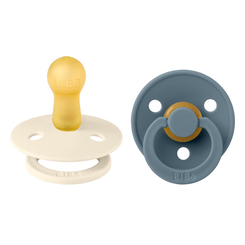 BIBS Pacifiers Colour Collection | Natural Rubber Baby Pacifier | Set of 2 BPA-Free Soothers | Made in Denmark | 6+ Months (Pack of 2) | Ivory/Petrol