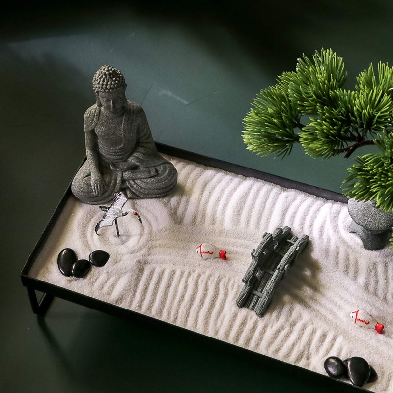 BangBangDa Japanese Meditation-Decoration - Home Office Bonsai Decor for Table Desk - Buddha Rock Sand Tabletop Decor Gifts for Women Man Friends - Image 3