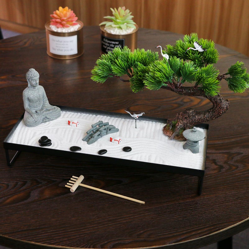 BangBangDa Japanese Meditation-Decoration - Home Office Bonsai Decor for Table Desk - Buddha Rock Sand Tabletop Decor Gifts for Women Man Friends - Image 4