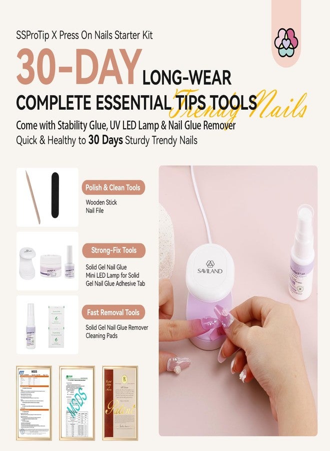 SAVILAND Bride Press On Nails Easy Kit: Long-Wear Acrylic Thick Tips Wedding White Press Ons Gel Nail Kit U V Cured GEL Nail Glue Fake False Nails Nail Lamp DIY Nail Art Kit - Image 3