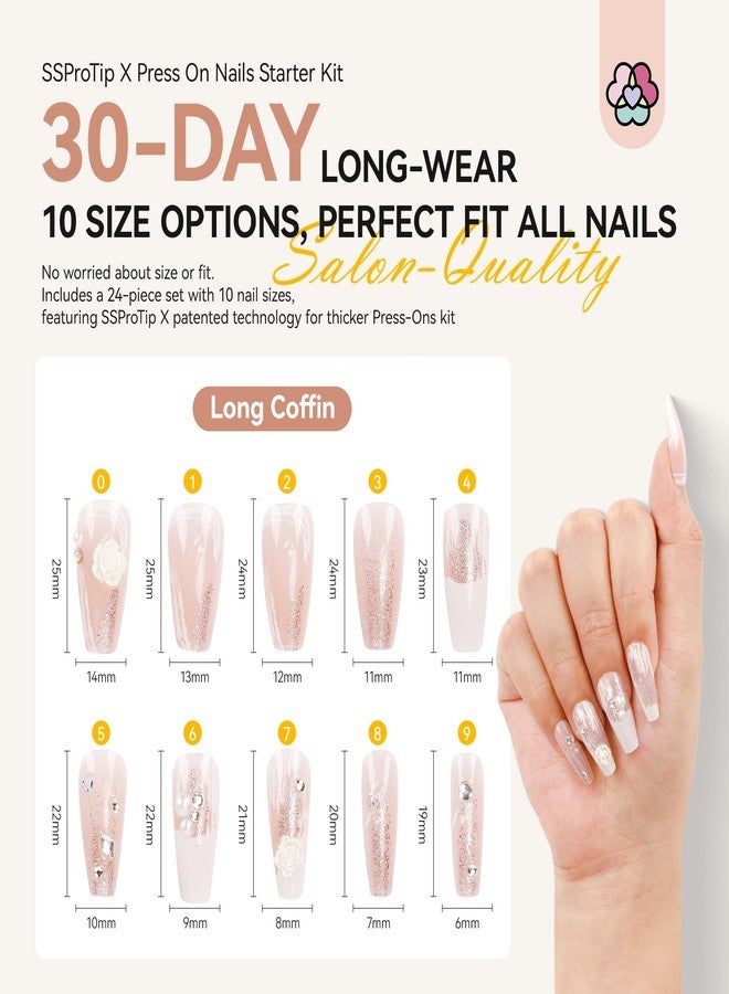 SAVILAND Bride Press On Nails Easy Kit: Long-Wear Acrylic Thick Tips Wedding White Press Ons Gel Nail Kit U V Cured GEL Nail Glue Fake False Nails Nail Lamp DIY Nail Art Kit - Image 4