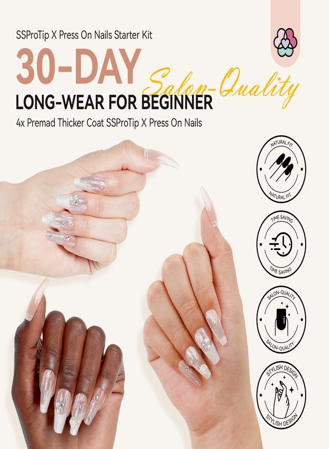 SAVILAND Bride Press On Nails Easy Kit: Long-Wear Acrylic Thick Tips Wedding White Press Ons Gel Nail Kit U V Cured GEL Nail Glue Fake False Nails Nail Lamp DIY Nail Art Kit - Image 2