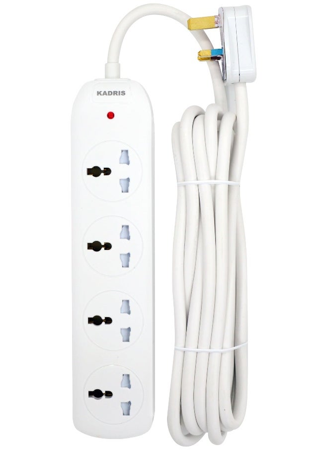KADRIS - Power Strips N4DS Extension Cord with 4 way Outlets, Charging Socket with 4 meter Heat resistant  Extension Cord (White) ESMA approved - Image 1