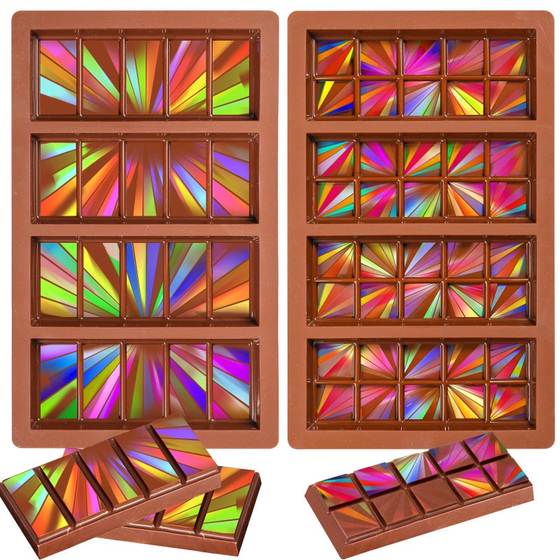 Webake 2pcs Holographic Chocolate Molds Silicone Holographic Chocolate Bar Mold with 2 Different Shapes Great for Baking Chocolate Soap Wax Melt and More