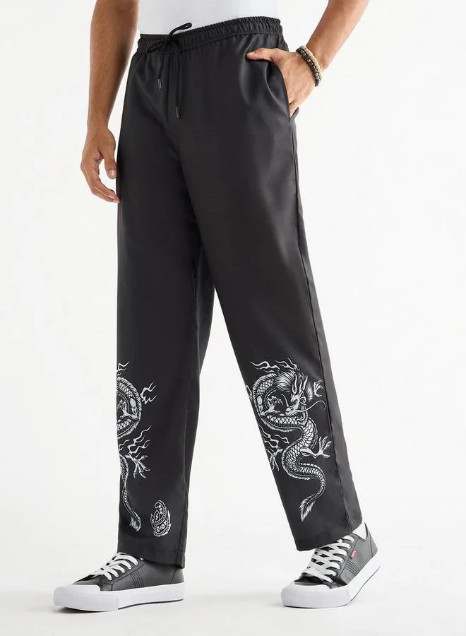 سبلاش فيڤ بنطلون بقصة مريحة وطبعات مع خصر مرن وجيوب