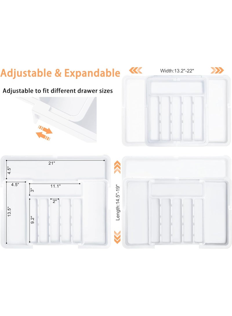 نكومي منظم أدوات مطبخ كبير الحجم قابل للتوسيع من 6 إلى 9 فتحات، صينية أدوات مائدة فضية قابلة للتعديل وخالية من مادة BPA، صينية أدوات مائدة للخزانة لتخزين الملاعق والشوك والسكاكين - Image 4