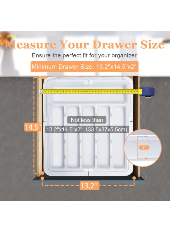 نكومي منظم أدوات مطبخ كبير الحجم قابل للتوسيع من 6 إلى 9 فتحات، صينية أدوات مائدة فضية قابلة للتعديل وخالية من مادة BPA، صينية أدوات مائدة للخزانة لتخزين الملاعق والشوك والسكاكين - Image 5