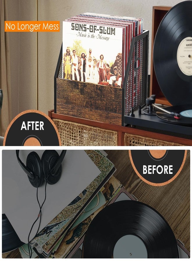 DOLALIKE Vinyl Record Storage, Vintage Wood Album Record Holder with Dividers Storage 100+ Records, Vinyl Record Box Case Crate for Book, Magazine, Organizer (Trapezium) - Image 3