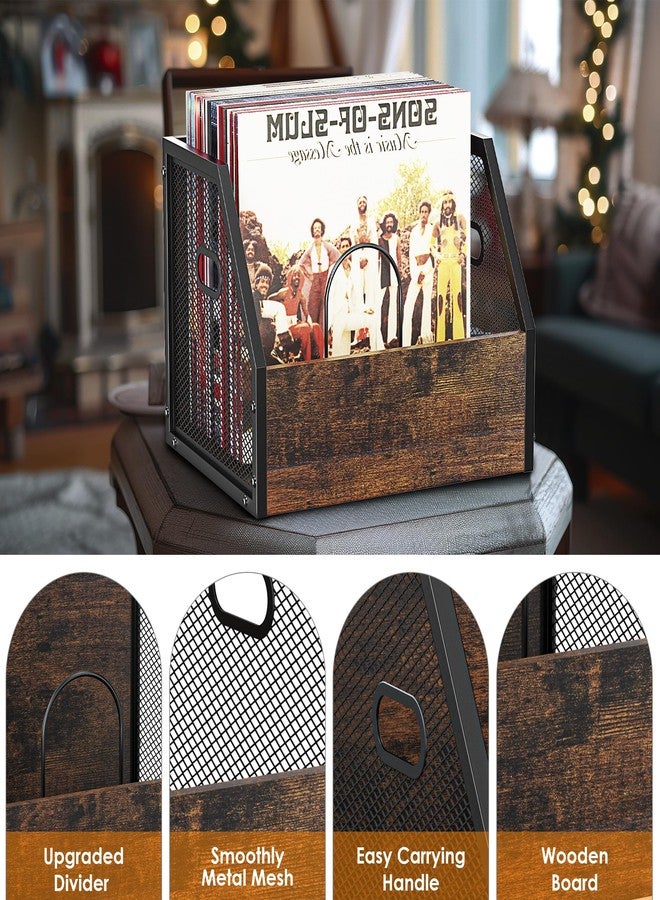 DOLALIKE Vinyl Record Storage, Vintage Wood Album Record Holder with Dividers Storage 100+ Records, Vinyl Record Box Case Crate for Book, Magazine, Organizer (Trapezium) - Image 4