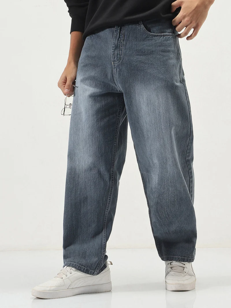 Urbano Fashion  Urbano Fashion Men's Grey Loose Baggy Fit Washed Denim Jeans Non-Stretchable  | Best Price UAE