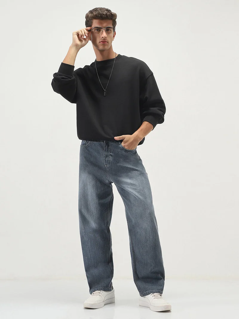 Urbano Fashion  Urbano Fashion Men's Grey Loose Baggy Fit Washed Denim Jeans Non-Stretchable  | Best Price UAE