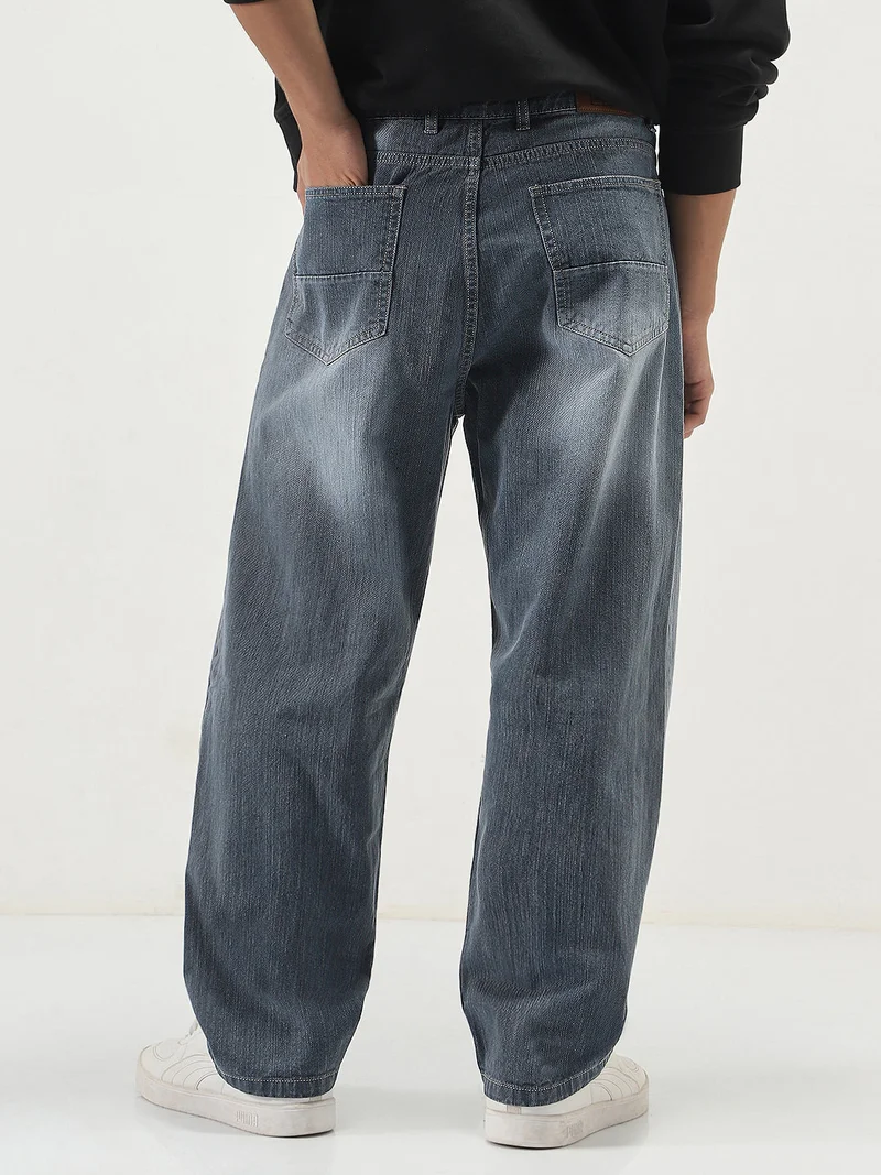 Urbano Fashion  Urbano Fashion Men's Grey Loose Baggy Fit Washed Denim Jeans Non-Stretchable  | Best Price UAE