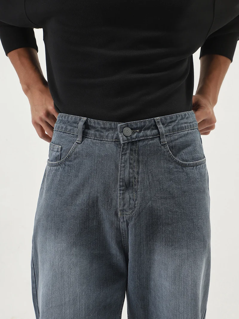 Urbano Fashion  Urbano Fashion Men's Grey Loose Baggy Fit Washed Denim Jeans Non-Stretchable  | Best Price UAE